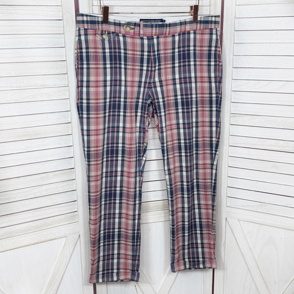 Ralph Lauren Sport Plaid Cuffed Crop Trousers Pants Pink Blue 14 Preppy Golf - Picture 1 of 12